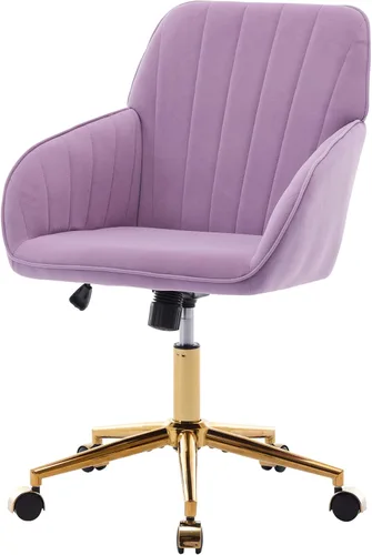 Miniatura 5 de Silla de oficina en casa, silla giratoria de terciopelo para escritorio, sillón tapizado moderno con base dorada para niñas y mujeres, asiento