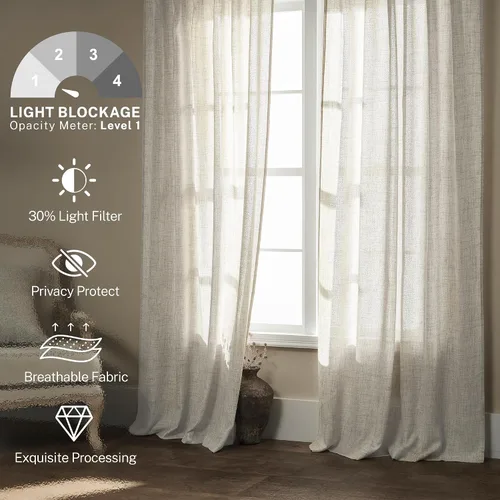 Miniatura 2 de Cortinas de Lino Natural Color Crema de 84 Pulgadas de Largo para Sala de Estar, Juego de 2 Paneles de Lino Texturizado con Trabillas Traseras