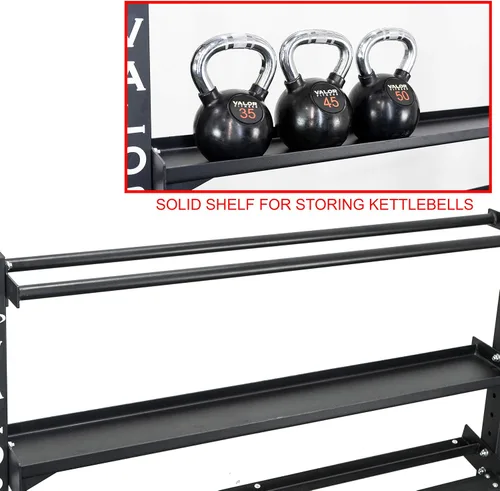 Miniatura 6 de Valor Fitness Estante de almacenamiento de equipo de gimnasio de 4 niveles resistente – Organiza pesas rusas, mancuernas, pelotas medicinales