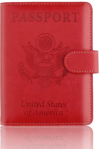 Miniatura 2 de Funda de piel sintética para pasaporte, con bloqueo RFID, tarjetero para mujeres y hombres, 02 Rojo, Cartera Rfid