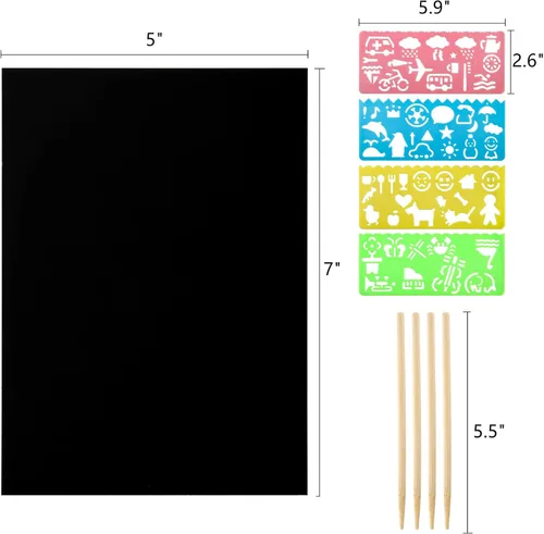 Miniatura 2 de ZEAYEA Juego de 200 piezas de papel para rascar, papel mágico para raspar con 10 lápices ópticos, 8 plantillas, notas negras para raspar para niños