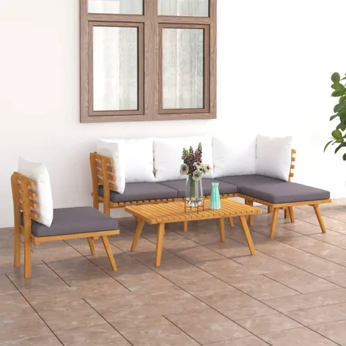Miniatura 12 de Ensemble Salon de Jardin 7 Pièces en Acacia Massif Gris, Mobilier d'Extérieur Modulable avec Coussins Pour Terrasse, Balcon ou Jardin, Confortable