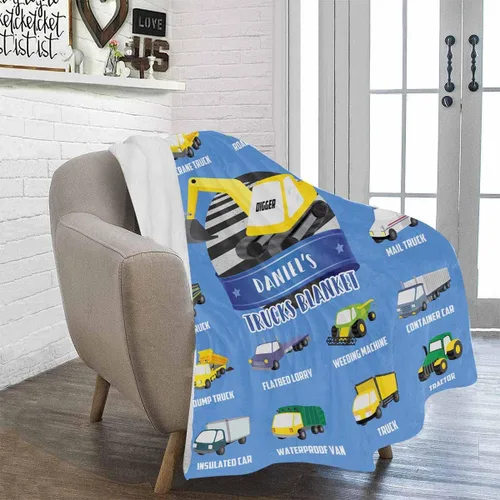 Miniatura 2 de Artsadd Mantas personalizadas con nombre y diseño de transporte para bebé niño de 30 x 40 pulgadas, manta personalizada de camión con nombre