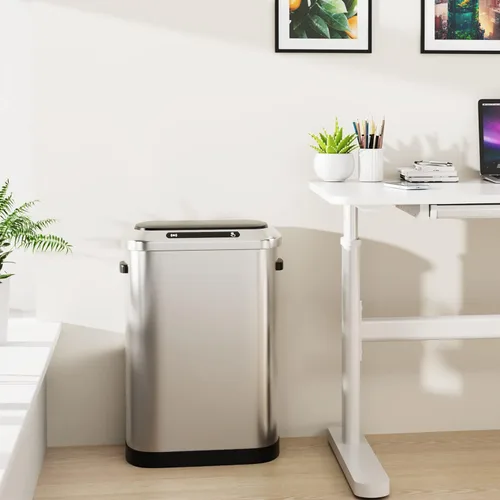 Miniatura 8 de Cubo de basura inteligente automático plateado de 13 galones de 50 litros con tapa para cocina, oficina, dormitorio, cubo de basura y más, cuerpo