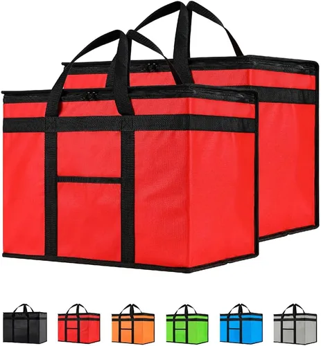 Miniatura 38 de Bolsa de enfriador XXL aislada y calentador de alimentos de NZ home para entrega y compras de comestibles con cremallera superior, color rojo