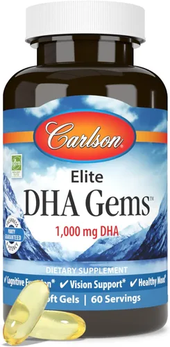 Miniatura 5 de Carlson - Gemas Elite DHA, 1000 mg de DHA, capturadas en la naturaleza, de origen sostenible, función cerebral y visión saludable, 60 cápsulas