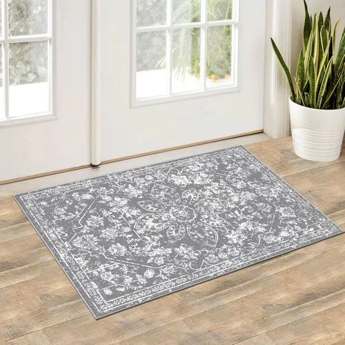 Pauwer Alfombra vintage de flores 2 x 3 pulgadas, estilo envejecido, antideslizante, de pelo bajo, tapete para entrada, interior, pequeña, retro,