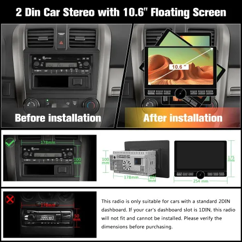 Miniatura 2 de Android 13 8-Core 4GB+64GB Estéreo de Coche de Doble DIN, Radio de Coche con Pantalla Táctil Flotante Desmontable de 10.6 Pulgadas con Carplay