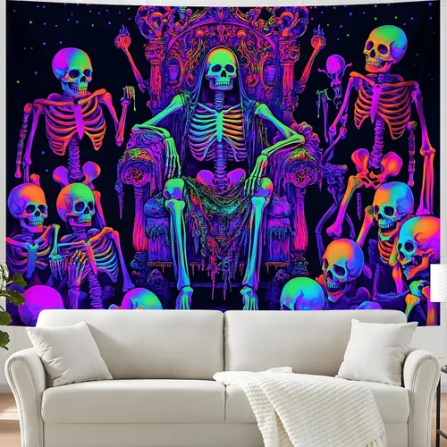 Miniatura 26 de BVBOX Tapiz de Halloween con luz negra, reactivo a los rayos UV que brilla en la oscuridad, póster de tapiz trippy con luz negra para sala de estar