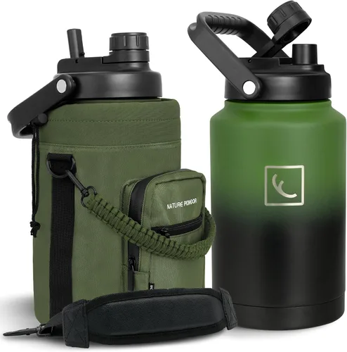 Miniatura 22 de NATURE PIONEOR Botella de agua aislada de 84 onzas, jarra de agua de acero inoxidable con doble vacío con soporte/portador, boca ancha, deportes al
