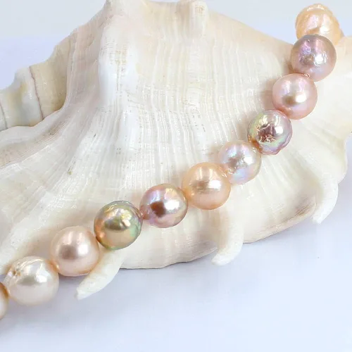 Miniatura 3 de Joyería Artesanía Natural AA Grado 0.354-0.433 in Redondo Reborn Edison Cultivado Blanco Rosa y Púrpura Mezcla de Perlas de Agua Dulce 15 pulgadas