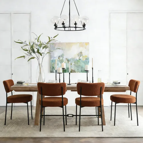 Miniatura 28 de Juego de 2 sillas de comedor negras Stabrech, sillas de comedor con respaldo curvo, sillas de comedor modernas de bouclé tapizadas para la sala