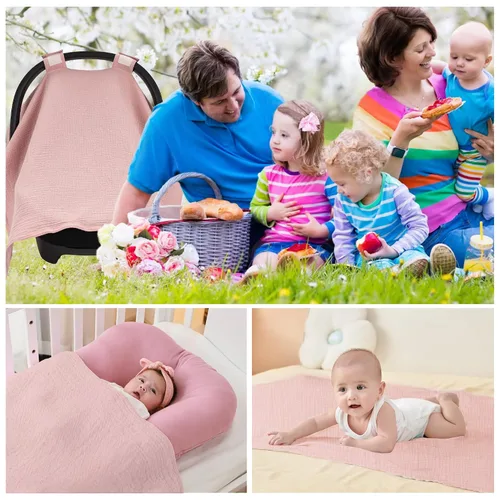 Miniatura 7 de SERAPHY Funda de Asiento de Coche 100% Algodón Muslin para Bebé, Fundas Universales para Asiento de Coche, Toldo Respirable para Asiento de Coche