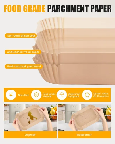 Miniatura 3 de 130 forros de papel para freidora de aire bella de 4 cuartos de galón (capacidad de 3.3 libras), forro de papel pergamino desechable rectangular