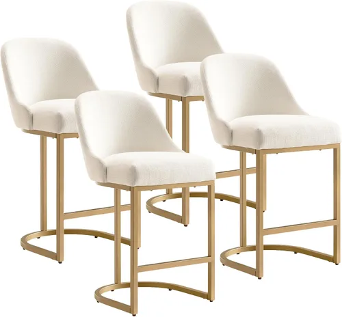 Miniatura 18 de Leick Home 10133PW/OL Taburete de bar con base de metal, juego de 2, para encimeras de cocina elevadas, mesas altas y bares, asiento moderno de lino