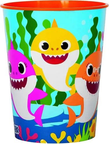 Baby Shark - Vaso de plástico duradero para estadio, 16 onzas (1 unidad), accesorio colorido y ecológico, perfecto para cumpleaños y eventos de niños