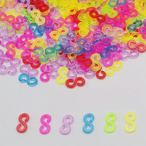 Miniatura 3 de Alamic 500 piezas de clips en S para telar, bandas de goma, conectores de plástico, clips de repuesto para pulseras de telar, bricolaje y Colorido