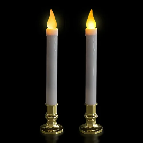Miniatura 8 de FURORA LIGHTING Velas LED cónicas blancas con soportes dorados, paquete de 2 con temporizador de 5/19, elegante brillo sin llama para decoración