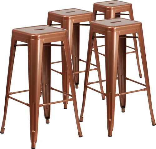 Miniatura 49 de Flash Furniture Lily - Juego de 4 taburetes de bar de metal rojo sin respaldo de 30 pulgadas de alto grado comercial para interiores y exteriores