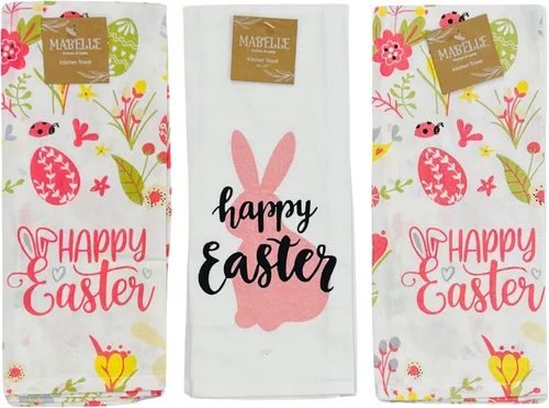 Miniatura 3 de Serafina Home Toallas de mano para platos de cocina de primavera de Pascua: flores de huevos de conejo blanco rosa, lindo y colorido, 100% algodón