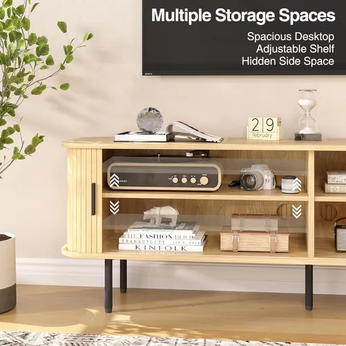 Miniatura 5 de Befrases Mueble de TV Moderno de 47" de Ancho con Almacenamiento para TVs de hasta 55 Pulgadas, Centro de Entretenimiento de TV Acanalado