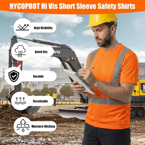 Miniatura 5 de HYCOPROT Hi Vis - Camisas de seguridad de manga corta de alta visibilidad, camisa reflectante para hombres y mujeres, camiseta de construcción