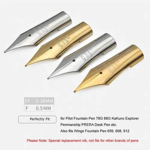 Miniatura 6 de 2 puntas especiales de repuesto para pluma estilográfica, perfectas para bolígrafo piloto 78G 88G KaKuno (1 punta F plateada y 1 punta EF plateada)