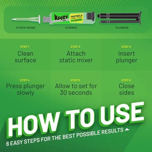 Miniatura 4 de Krazy Fix Fast Weld, pegamento epoxi transparente de 2 partes, unión permanente que fragua en 30 segundos, fuerte como epoxi, rápido como