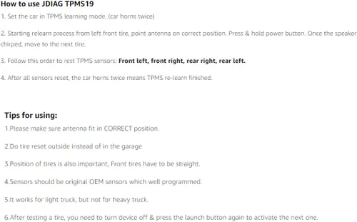 Miniatura 12 de JDIAG Herramienta de Sensor TPMS, Herramienta de Reaprendizaje TPMS para F150 Sensor de Reseteo Automático de TPMS Programación de Herramientas