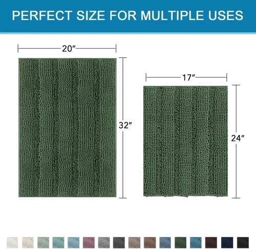 Miniatura 280 de H.VERSAILTEX Tapetes de baño antideslizantes para baño, alfombras de baño extragruesas de felpilla a rayas, tapetes de baño de 47" x 17", alfombras