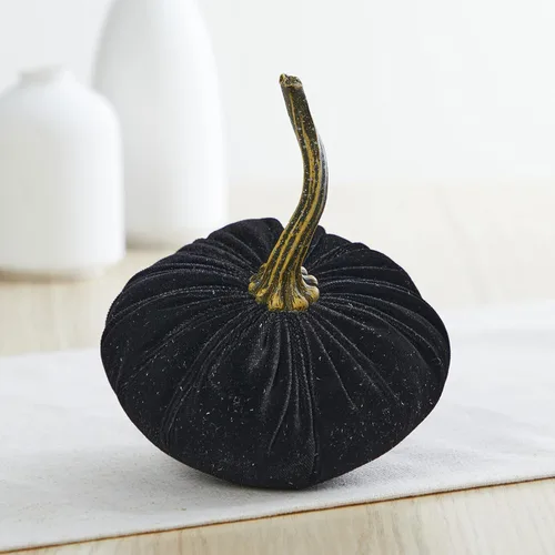 Miniatura 4 de Juego de 4 pequeñas calabazas de franela de terciopelo y algodón, decoración a cuadros de búfalo blanco y negro, estantes de calabaza negra