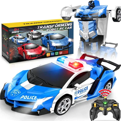 Miniatura 10 de Dolanus Coche de policía a control remoto – Robot transformador de automóvil a control remoto, luz intermitente, 2.4 GHz, rotación de 360 grados
