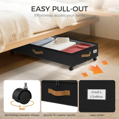 Miniatura 5 de Almacenamiento Debajo de la Cama con Ruedas Paquete de 4, 75L XXL Contenedores de Almacenamiento Debajo de la Cama Grandes, 30 cm de Alto negro