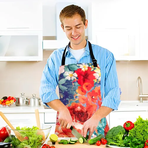 Miniatura 3 de Delantal Babero Ajustable Impermeable con 2 Bolsillos Delantales de Cocina para Mujeres Hombres Chef Flores