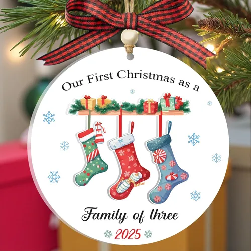 Adornos de Navidad Familiares 2025, Nuestro Primer Adorno de Navidad como Familia de 3, Adorno de Árbol de Navidad, Adornos de Primer Navidad para