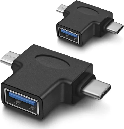 Convertidor OTG 2 en 1 USB 3.0 a Micro USB y adaptador tipo C hembra a macho y conector macho (paquete de 2)