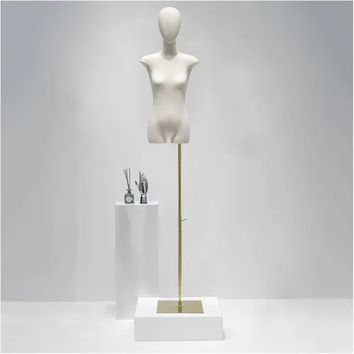 Adjustable Female Dress Form Mannequin with Removable Burlap Head - Perfect for Clothing & Jewelry Display - Height Adjustable Gold Stand (Model A)