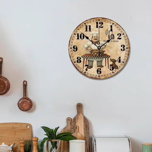 Miniatura 3 de ArogGeld Chef - Reloj de pared de cocina de madera, 10 silencioso, sin tictac, de cuarzo, funciona con pilas, para sala de estar, dormitorio