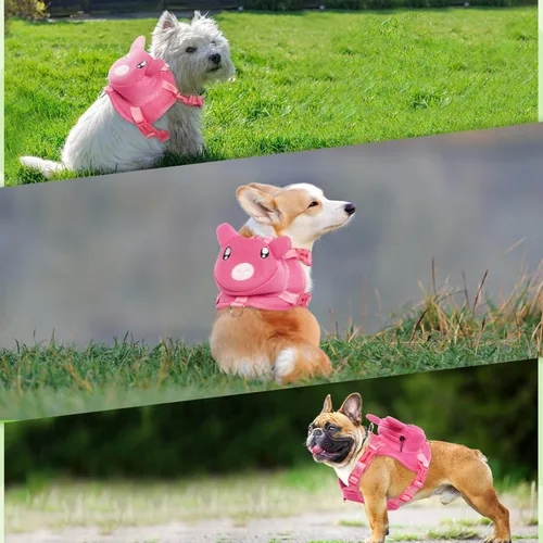 Miniatura 6 de Arnés para perro con mochila, arnés ajustable para perros pequeños y medianos, mochilas transpirables sin tirones para perros, para viajes, Cerdo