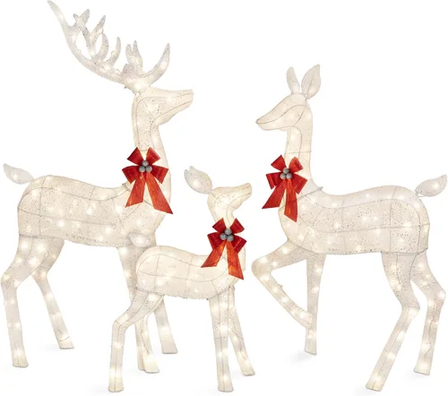 Miniatura 8 de Best Choice Products Juego familiar de ciervos de Navidad grandes iluminados de 6.5 pies, 3 piezas, decoración de patio al aire libre con 385 luces