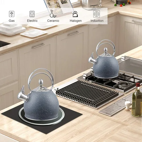 Miniatura 2 de Creative Home - Tetera silbante de acero inoxidable de 2.5 cuartos de galón con fondo de aluminio capsulado para agua caliente de ebullición rápida