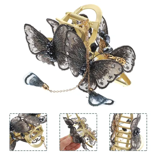 Miniatura 7 de FRCOLOR Pinzas de mariposa para el cabello, horquillas de metal grandes con borla de mariposa, diamantes de imitación con purpurina, pinzas