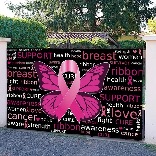 Miniatura 6 de Cartel de fondo de concientización sobre el cáncer de mama con 70.8 x 43.3 pulgadas, pancarta de cinta rosa con texto en inglés "Hope Faith