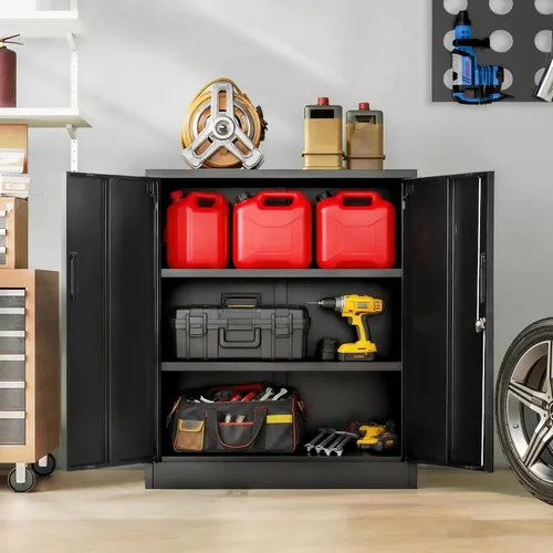Miniatura 2 de BESFUR Armarios de almacenamiento de metal con estantes y puertas, armario de almacenamiento con cerradura de 36" de altura para oficina en casa