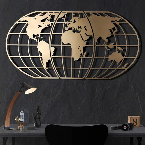 Miniatura 8 de Tubibu Arte de pared moderno, 100% metal, globo metálico del mapa del mundo, tamaño (23.6 x 47.2 pulgadas), colgante de pared para sala de estar