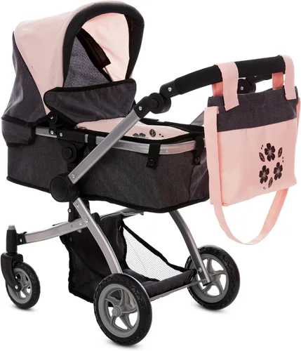 Dolls To Play Cochecito Convertible de Muñeca Bebé para Niños, Mango Ajustable Carrito Buggy Plegable con Toldo y Cesta de Almacenamiento, Ruedas