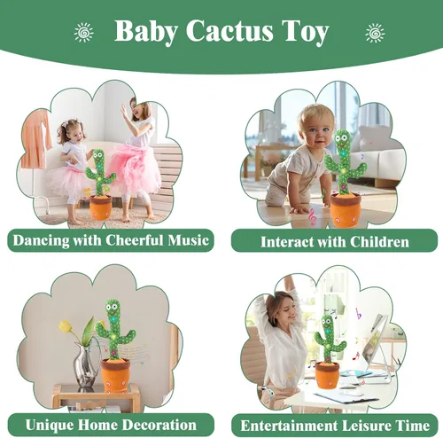 Miniatura 7 de MIAODAM - Cactus bailarín, juguete parlante de cactus para bebés, juguete de cactus que brilla con luces coloridas y repite lo que dices para bebés