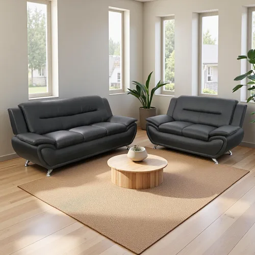 Miniatura 27 de Sofás Seccionales de Cuero, Conjuntos de Muebles de Sala de Estar, 3 Piezas Conjunto de Sofá Moderno para Sala de Blanco crema