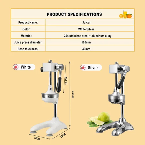 Miniatura 5 de Exprimidor de cítricos de hierro fundido, máquina de exprimidor de prensa de mano, Procesadores de alimentos Manual de acero inoxidable Prensa