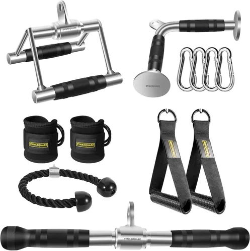 Miniatura 10 de Combinación de accesorios para máquina de cable, accesorios de acero sólido resistente LAT con asas de ejercicio y correas de tobillo, accesorios